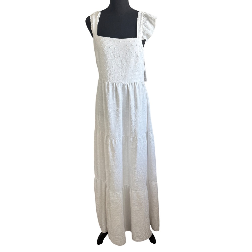 SHEIN Womens Coquette Milkmaid Tiered Maxi Dress Size XL Cottagecore Resort